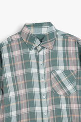 Kids Green-Grey Plaid Cotton Casual Shirt